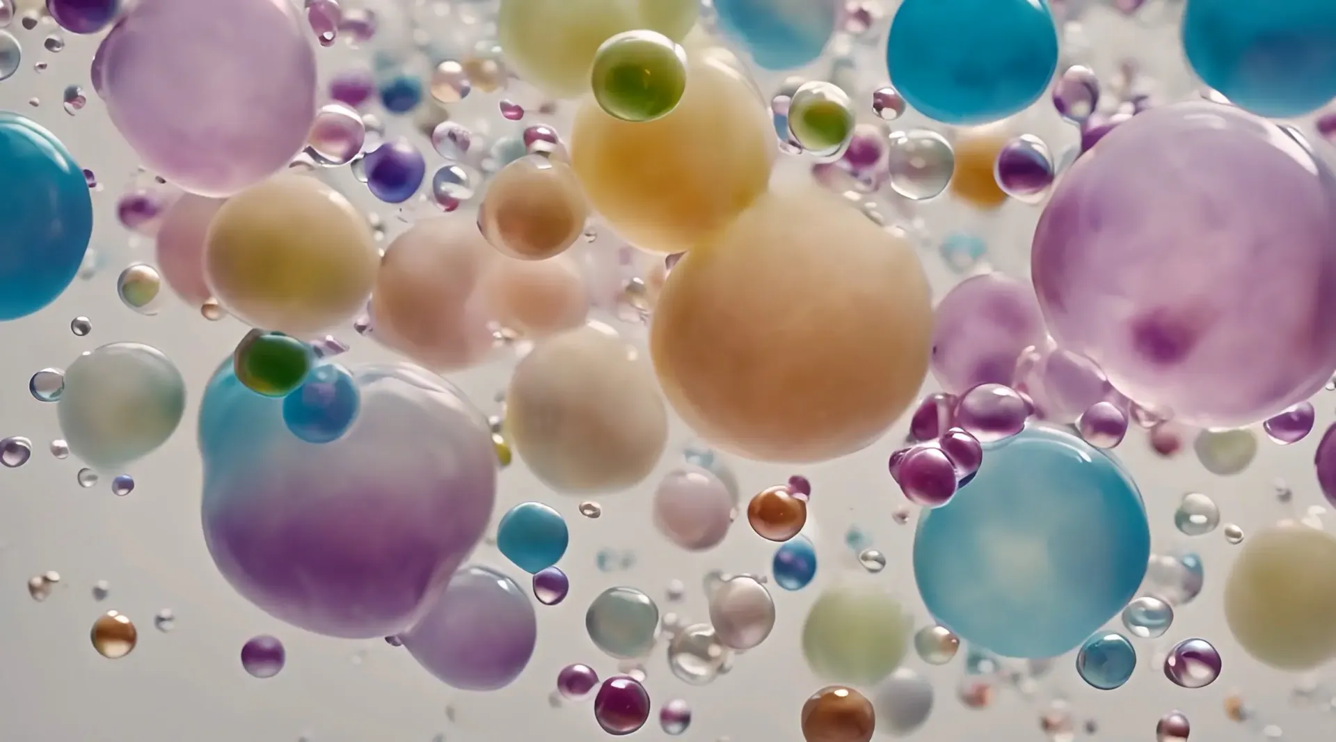 Colorful Spheres Ascend in Crystal Clarity Backdrop
